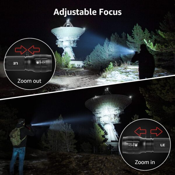 Illuminate your path with the Lighting EVER LED Flashlight! Compact design, skid-proof, and water-resistant for outdoor adventures. Zoom to focus, super bright, and long-lasting. Get yours today!