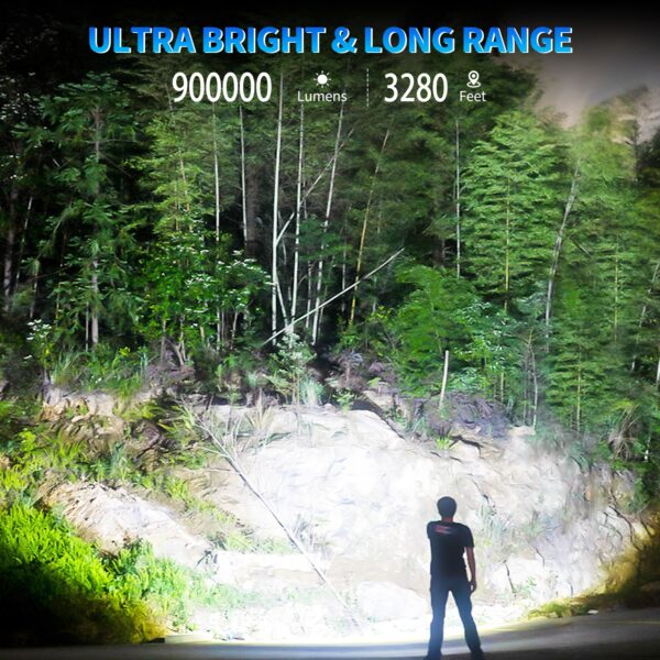 Illuminate the darkest environments with the Rechargeable Flashlight from Sigoobal. With 900000 lumens of intense brightness and a beam distance of over 3280 feet, this flashlight offers reliable light in any situation. Enjoy up to 12 hours of continuous runtime on a single charge and choose from 5 lighting modes for versatile illumination. The USB fast charging feature ensures quick recharging, while the durable and portable design makes it perfect for outdoor adventures. Stay prepared with this waterproof and sturdy flashlight backed by a two-year warranty.