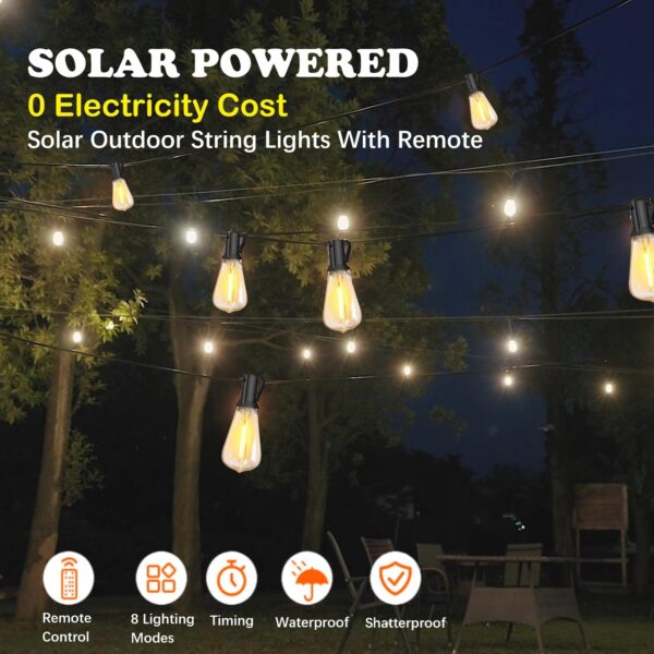 Illuminate your outdoor space with these solar-powered LED string lights. Featuring 8 lighting modes and a remote control, create a cozy ambiance for any occasion.