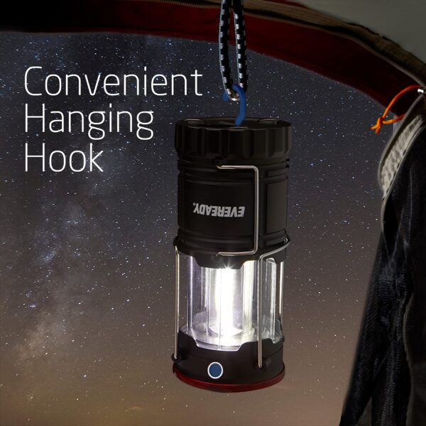 Illuminate your campsite with the Eveready 360 LED Camping Lanterns. These collapsible lanterns offer directional lighting, night vision mode, and emergency signaling. Perfect for outdoor adventures.