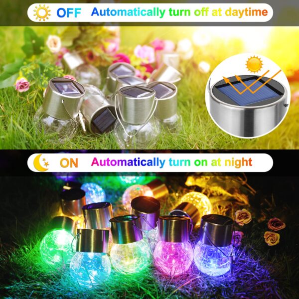 Illuminate your outdoor space with MAXvolador 12-Pack Hanging Solar Lights. These decorative cracked glass ball lights are solar-powered, weatherproof, and easy to install. Create a special atmosphere in your garden, patio, or wedding venue with these multicolor lights.