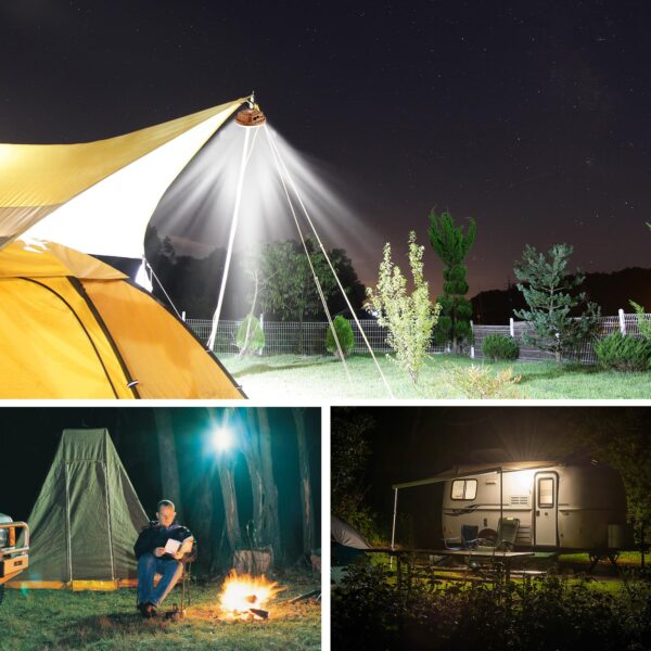 Illuminate the night with this 3000LM rechargeable tent light. Enjoy 24 hours of playtime with a 10000mAh battery. Perfect for outdoor activities like camping, fishing, and emergencies.