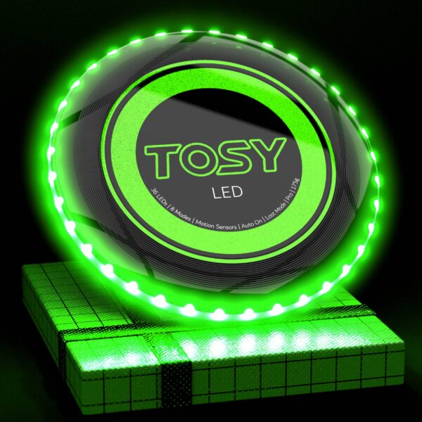 Illuminate the night with the TOSY Flying Disc! With 36 super bright LEDs, smart modes, and a rechargeable feature, this 175g Frisbee is perfect for all ages. Get yours now!